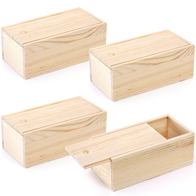 yarlung 4 Pack Unfinished Wood Storage Box with Slide Lid, Vintage Keepsake Case Cards Container Small Gift Box for Art Hobbies, DIY Craft, Desktop