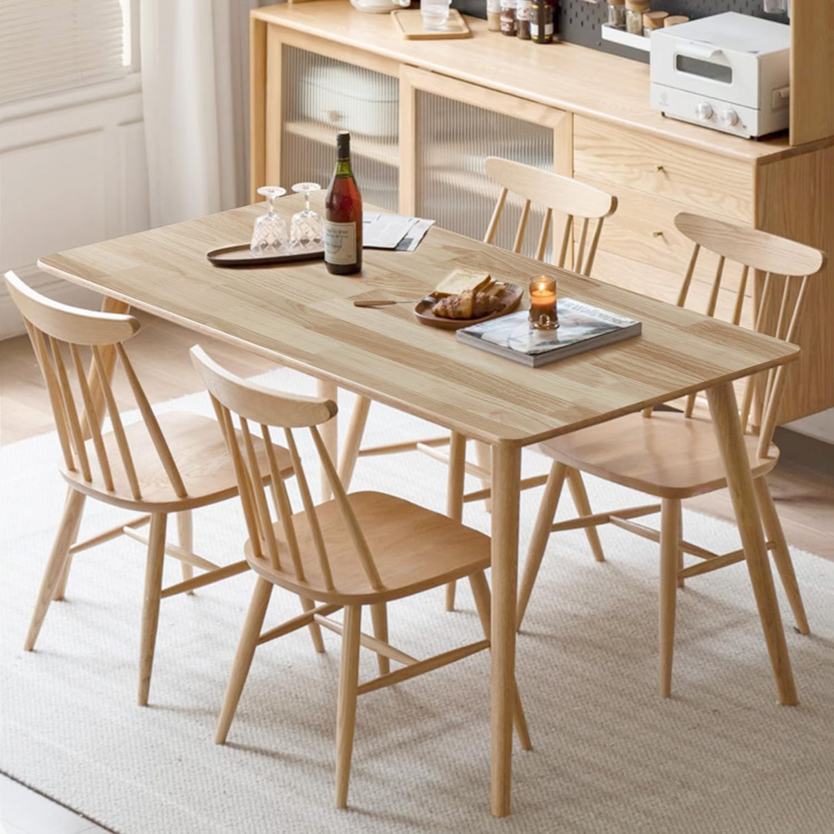 Ironalita Solid Wood Dining Table Small Rectangle Kitchen Table for Small Spaces, 47" Mid Century Modern Natural Wooden Dinning Tables, Solid Wood Ironalita