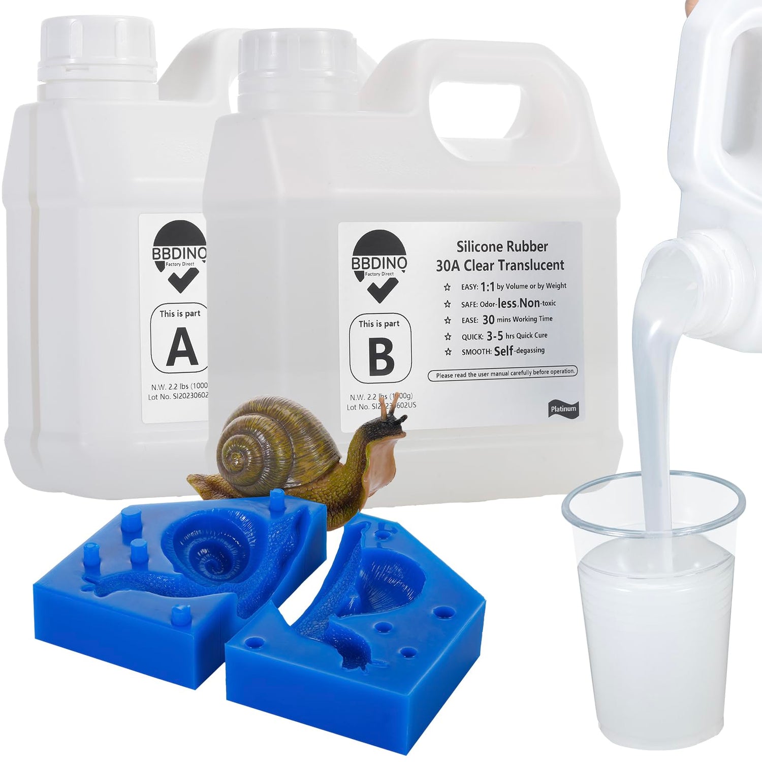BBDINO Silicone Mold Making Kit,Liquid Silicone for Mold Making 30A, Translucent High Strength Silicone Rubber Mold Making Kit,1A:1B Ideal for BBDINO