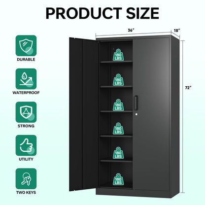 Letaya Metal Garage Storage Cabinets with Lock-72 Tall Tool Organizer Steel Lockers, 5 Adjustable Layers Shelves for