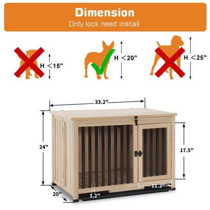 MCombo Wooden Dog Crate Furniture, Dog Kennel Pet House End Table, Solid Wood Portable Foldable Indoor Cage for Dogs, No Assembly Needed (Medium, - WoodArtSupply