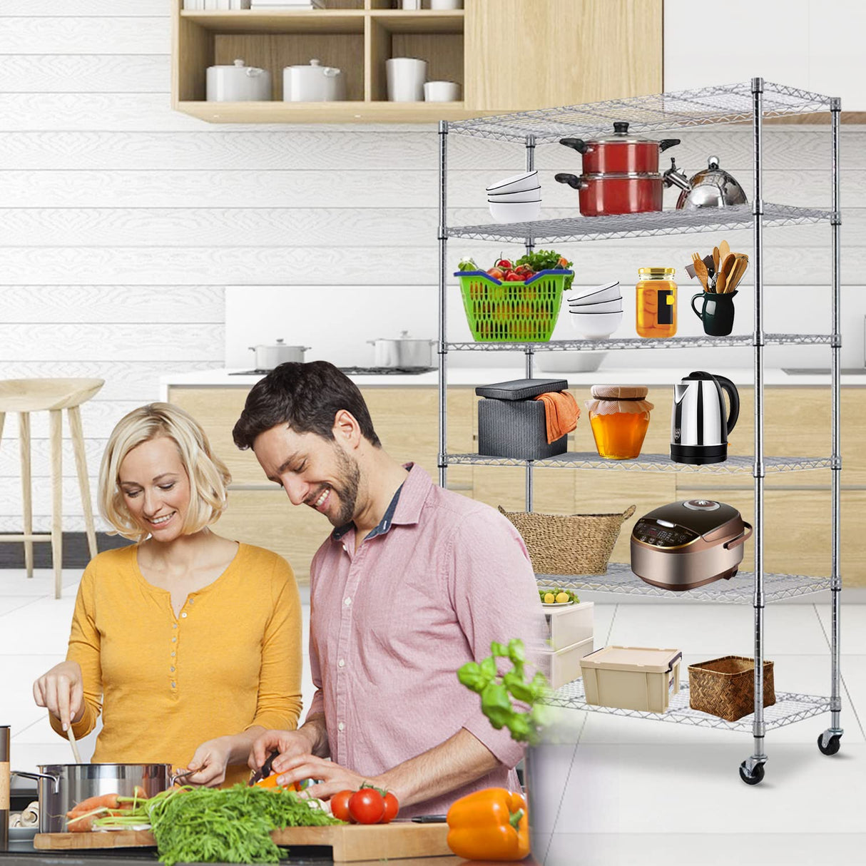 Storage Shelves 6-Tier Wire Shelving Unit Garage Shelving with Wheels 2100LBS Capacity,18" D x 48" W x 78" H Metal Shelves Storage Rack Heavy Duty Capacmkseh