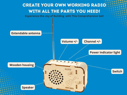 Pica Toys Wooden FM Radio Kit FM 88-108MHz - Science Experiment and Educational Project STEM Kit