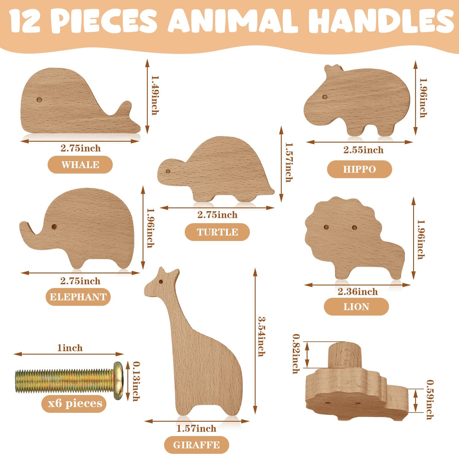 Qunclay Wooden Animal Cabinet Knobs Decorative Wood Dresser Knobs with Screws Dresser Pulls Wood Marine Woodland Animals Knobs Furniture Knobs Qunclay