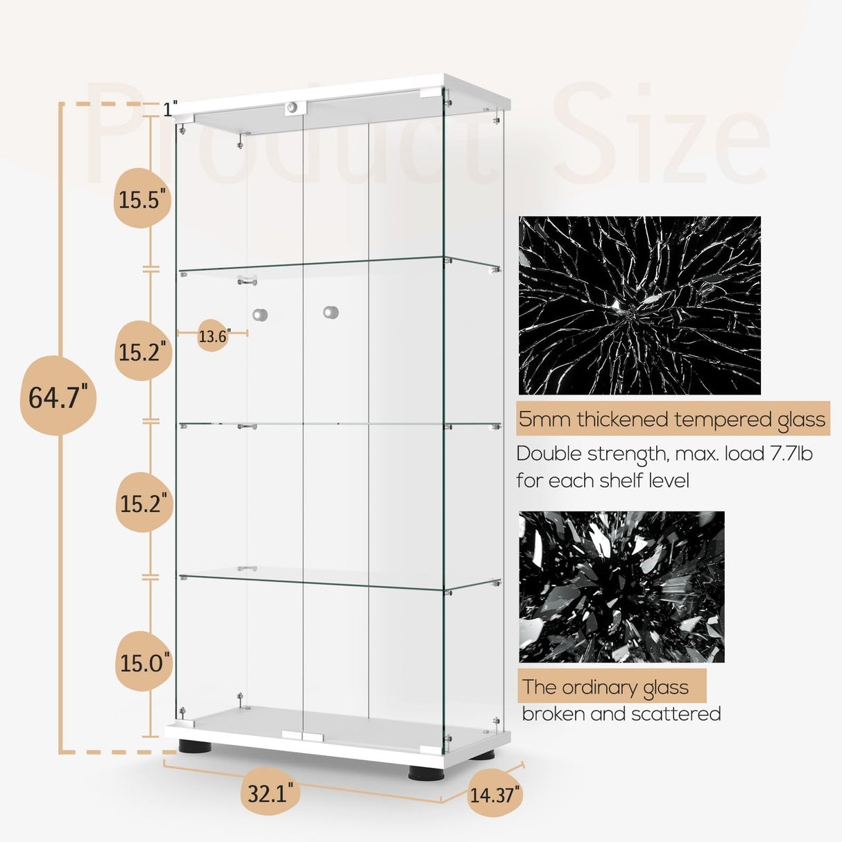 Elegant Glass Display Cabinet with Lockable Door and 4 Shelves - Easy 30-Minute Assembly Generic