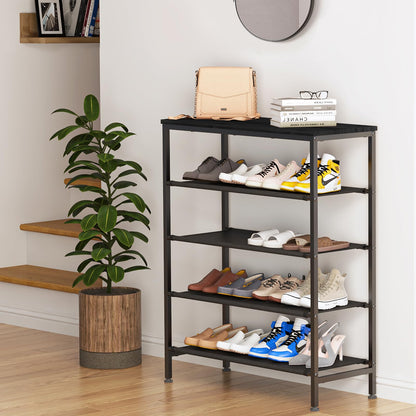 Z&L HOUSE 5 Tier Shoe Rack for Entryway, Sturdy Black Metal Framed Free Standing Shoe Shelf, Uniquely Versatile and Spacious Wood Top Storage, Shoe