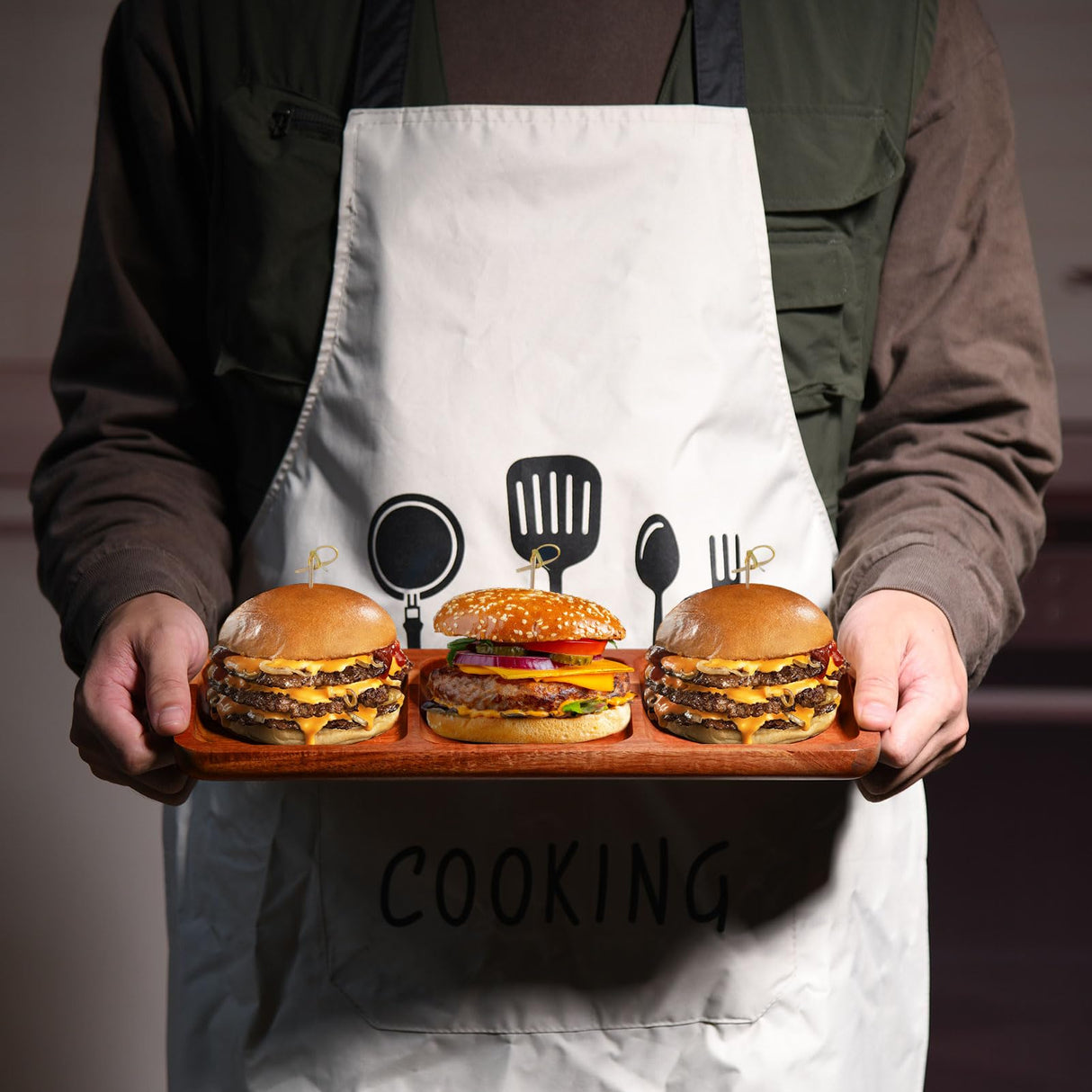 Lorbro Acacia Wood Serving Tray, 14" x 5.5" Wooden Serving Platter, 3 Section Rectangular Wooden Trays for Food, Cheese, Snacks, Fruit, Appetizer, Lorbro