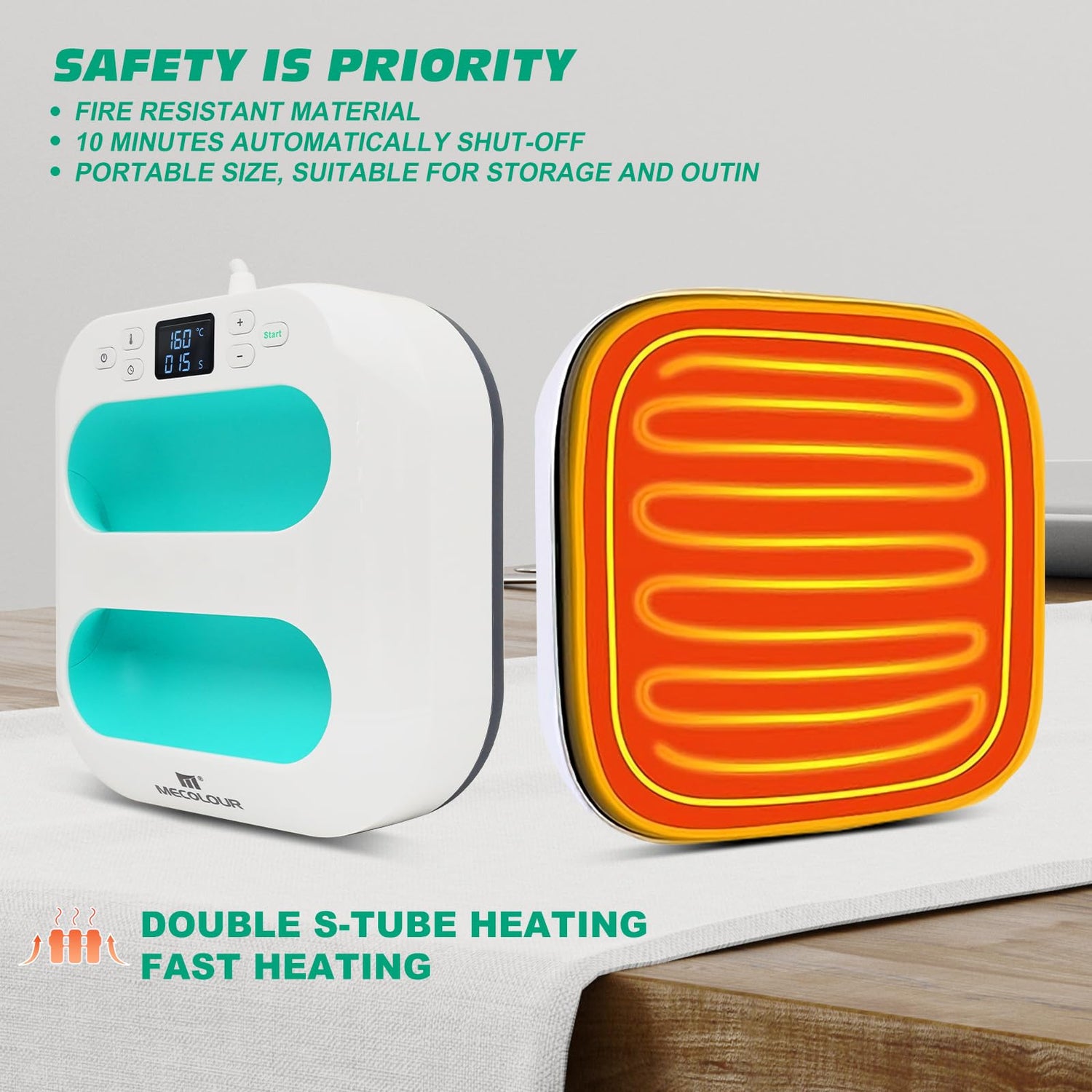 MECOLOUR Heat Press Machine for T Shirts, Portable Heat Press 9"X9" With Heat Press Mat, PTFE Teflon and 8 Pcs Tshirt Ruler Guide, Tshirt Press MECOLOUR