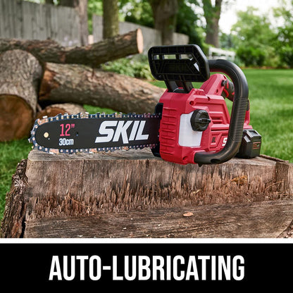 SKIL PWR CORE 20 Brushless 20V 12'' Handheld Lightweight Chainsaw Kit with Tool-free Chain Tension & Auto Lubrication, Includes 4.0Ah Battery and