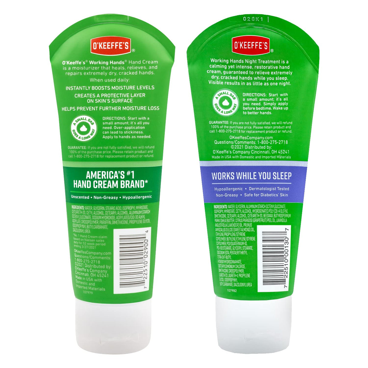 O'Keeffe's Working Hands Hand Cream, 3 oz Tube and Night Treatment Hand Cream, 3 oz Tube O'Keeffe's