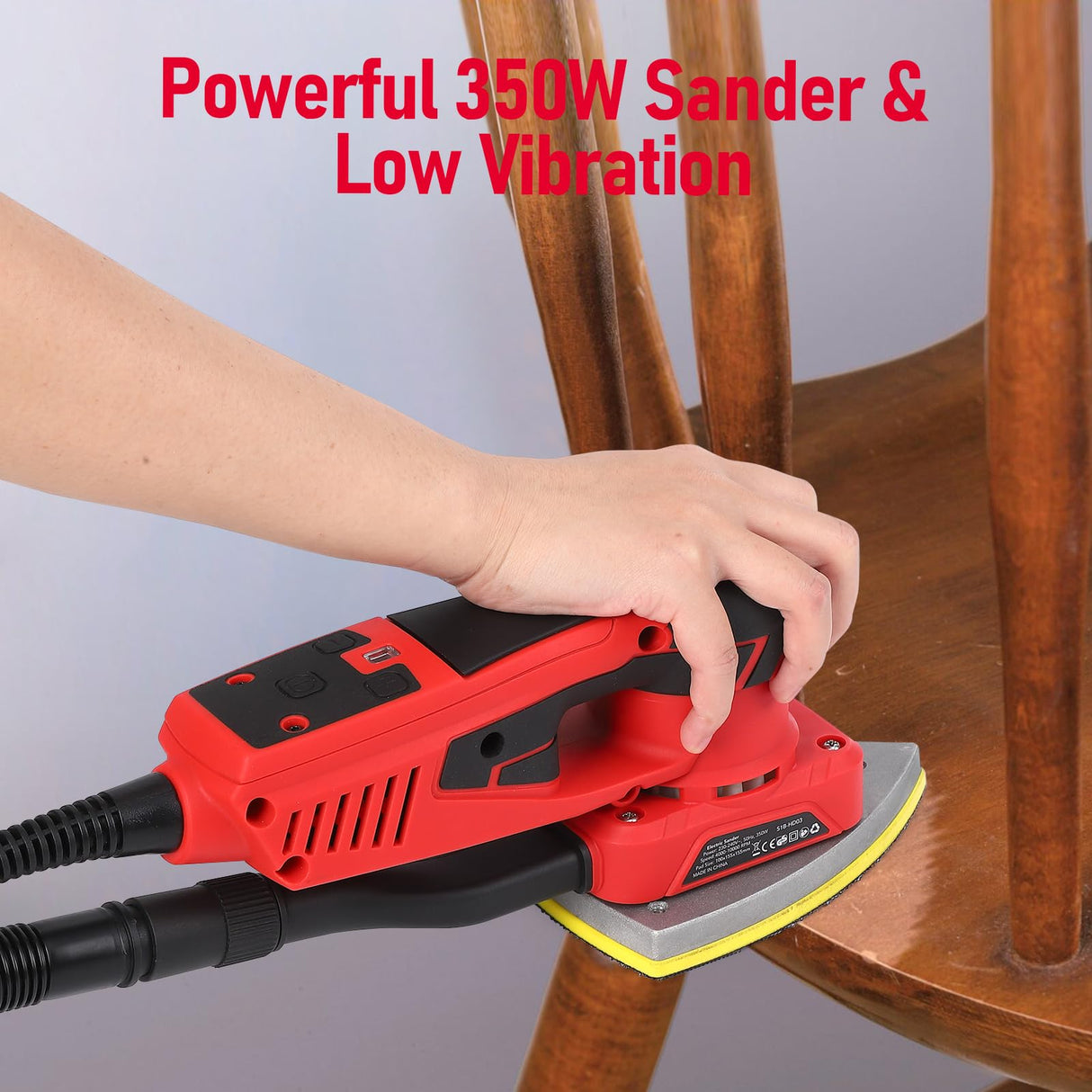 PioneerWorks Electric Detail Sander with 12 Sanding Paper, 350W Brushless Motor Mouse Sander, Powerful & Low Vibration, 10000 RPM, For Wood Working, PioneerWorks