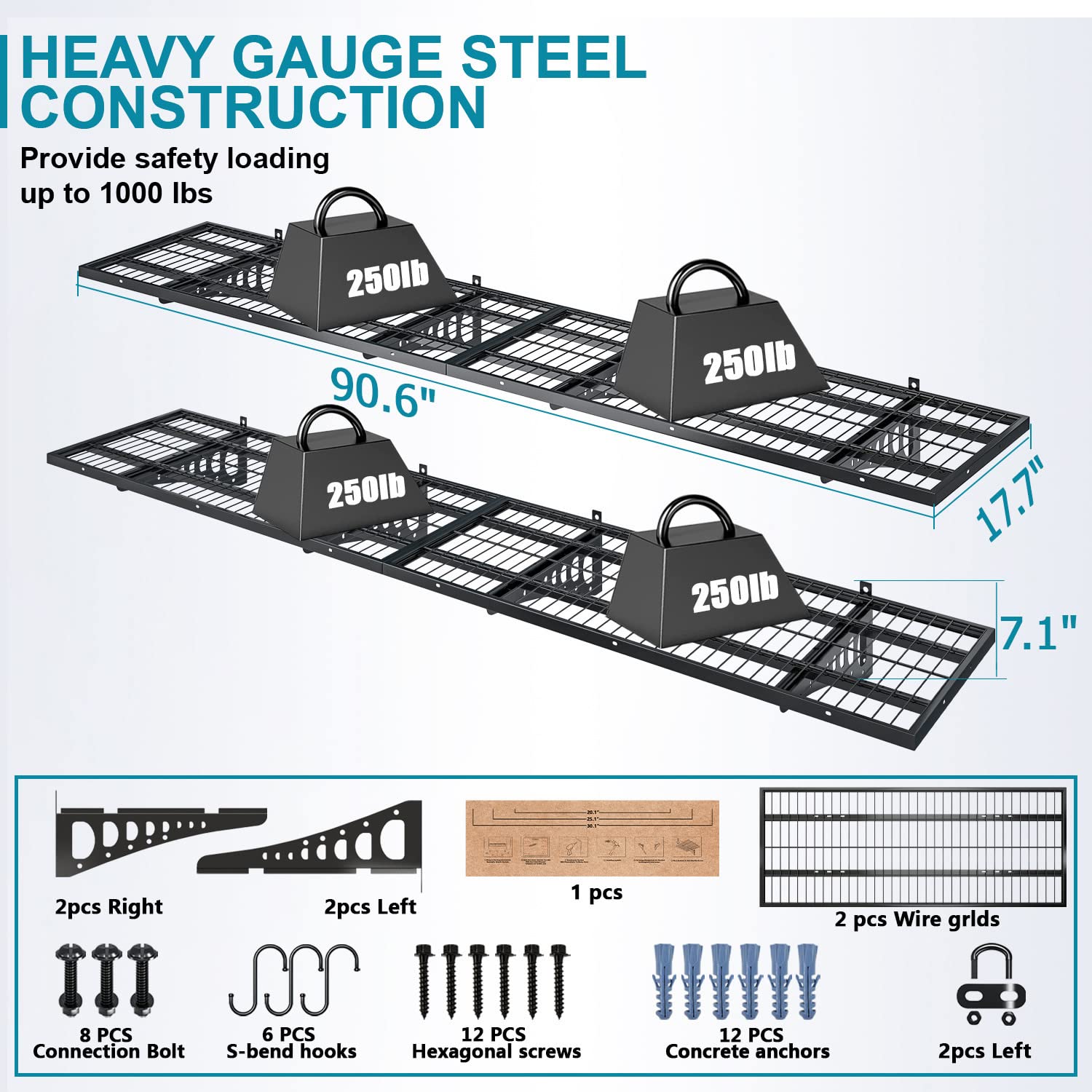 Dtrik Garage Storage Shelving Wall Mounted, 4 Pack 1.5x3.8ft, Loads 1000 lbs Heavy Duty Sturdy Shelves, Strong Garage Organiser, Storage Racks Units, - WoodArtSupply