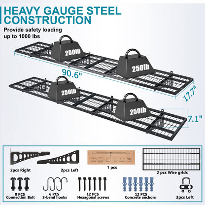 Dtrik Garage Storage Shelving Wall Mounted, 4 Pack 1.5x3.8ft, Loads 1000 lbs Heavy Duty Sturdy Shelves, Strong Garage Organiser, Storage Racks Units, - WoodArtSupply