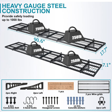 Dtrik Garage Storage Shelving Wall Mounted, 4 Pack 1.5x3.8ft, Loads 1000 lbs Heavy Duty Sturdy Shelves, Strong Garage Organiser, Storage Racks Units, Dtrik