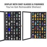 Shot Glass Display Case Large Wooden Cabinet Rack Holder Wall Mounted Black Shadow Box Lockable with UV Protection Acrylic Glass Door Shot Glass Snail