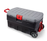 Rubbermaid ActionPacker 35 Gal Wheeled Lockable Storage Bin with Lid, Heavy-Duty Water Repellent Industrial Container with Built-In Durable Wheels, Rubbermaid