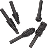 OIIKI 5 PCS Woodworking Twist Drill Bits, Wood Carving File Rasp Drill Bit, with 1/4" Shank Tool Rasp Chisel Shaped Rotating Embossed Grinding Head OIIKI