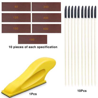 Micro Sander Block Kit+10 Sanding Sticks,70pcs 80-600Grit Detail Sandpaper,3.5" x 1" Micro Hand Sanding Block Kit Craft Sander,Micro Detail Sander
