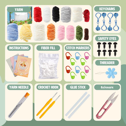 Crochet Kit for Beginners, Crochet Starter Kit with Step-by-Step Video  Tutorials and Yarns, Hook, Accessories, DIY Knitting Kit Supplies for  Adults