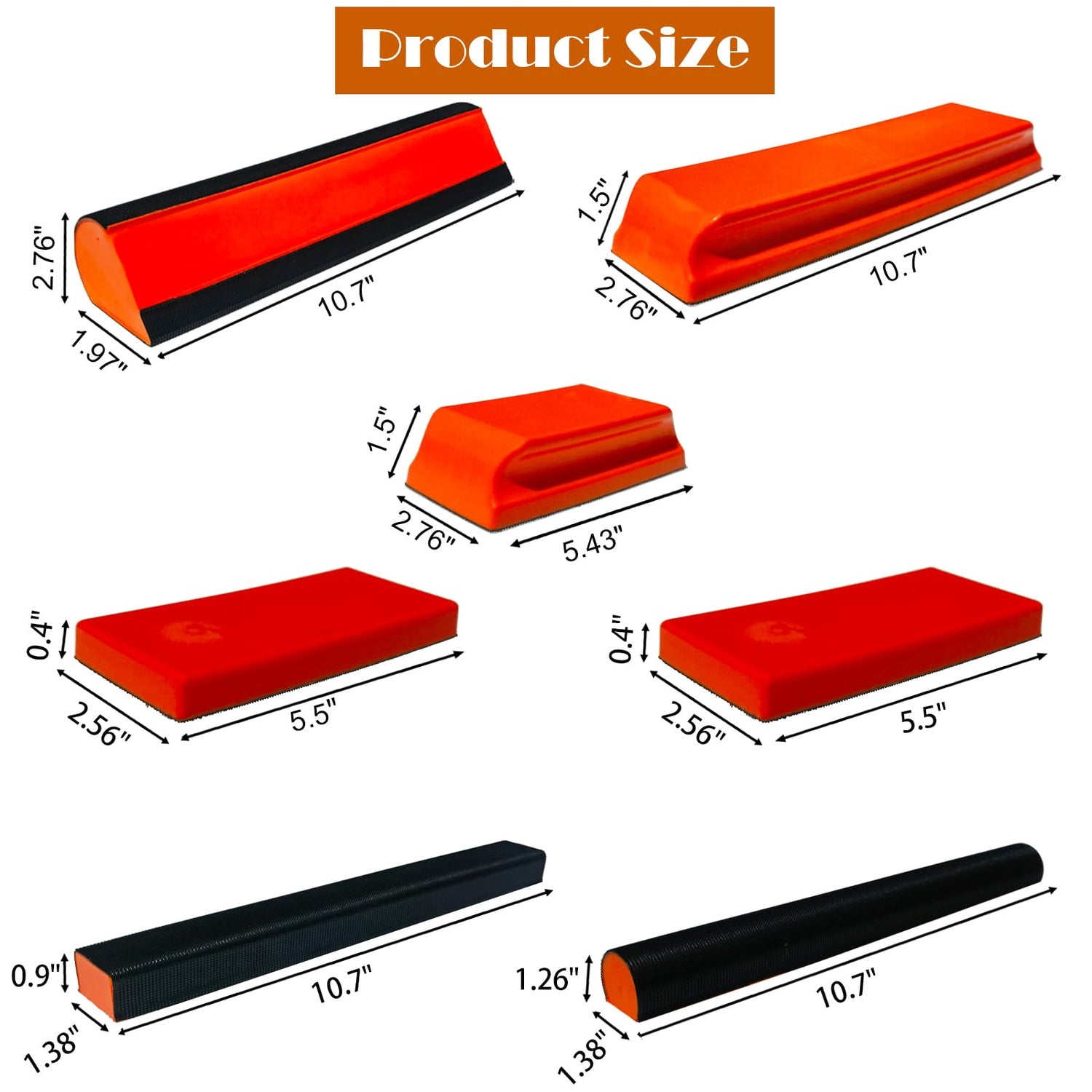 Tonmp 7 Piece Orange Hand Sanding Block Set, Rectangle Handheld Sanding Pad, Hook and Loop Interchangeable Assorted Shapes for Sanding or Polishing Tonmp