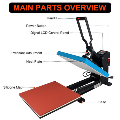 Heat Press Machine with Slide Out Drawer 15x15 Inch for T-Shirt with Digital Control Panel Industrial Sublimation Printer High Precision Hot Press - WoodArtSupply