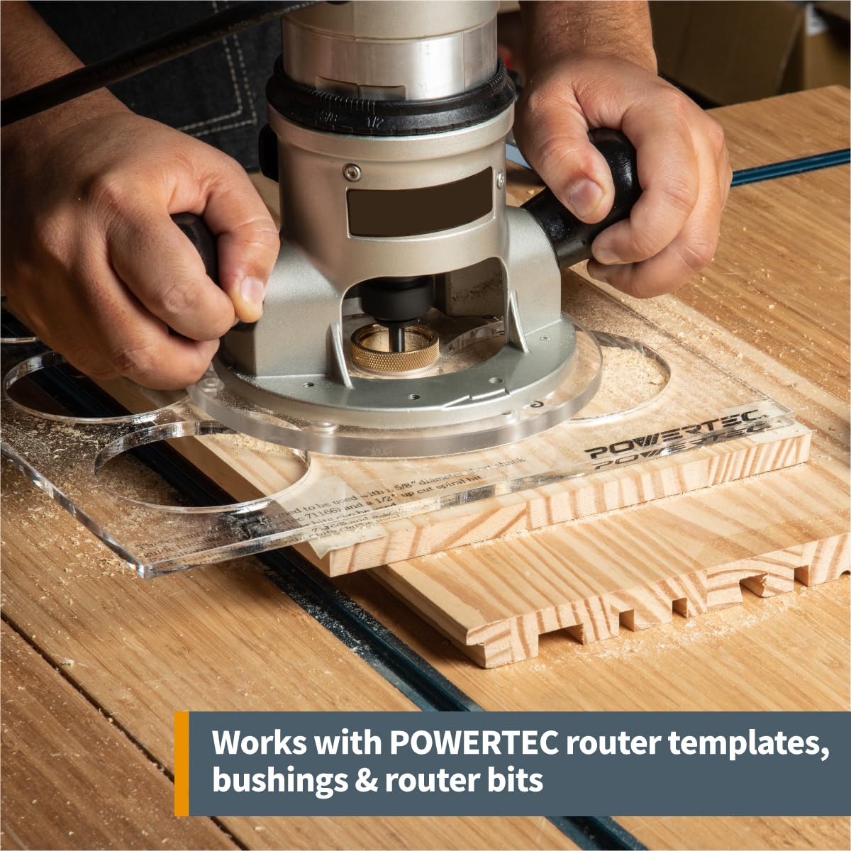POWERTEC 71381 Dia 5-3/4" Clear Acrylic Offset Router Base Plate with Screws and Multiple Pre Drilled Holes for Trim Routers, Fits Bosch, DeWalt,