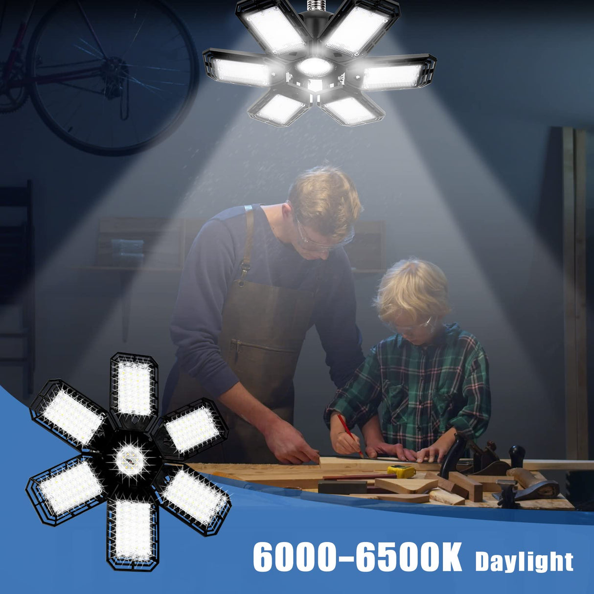 Aoretic LED Garage Lights Bulb 2 Pack -180W, 18000LM 6500K Led Shop Light with 6+1 Deformable Panels, Basement Barn Ceiling Lights, E26/E27 for Aoretic