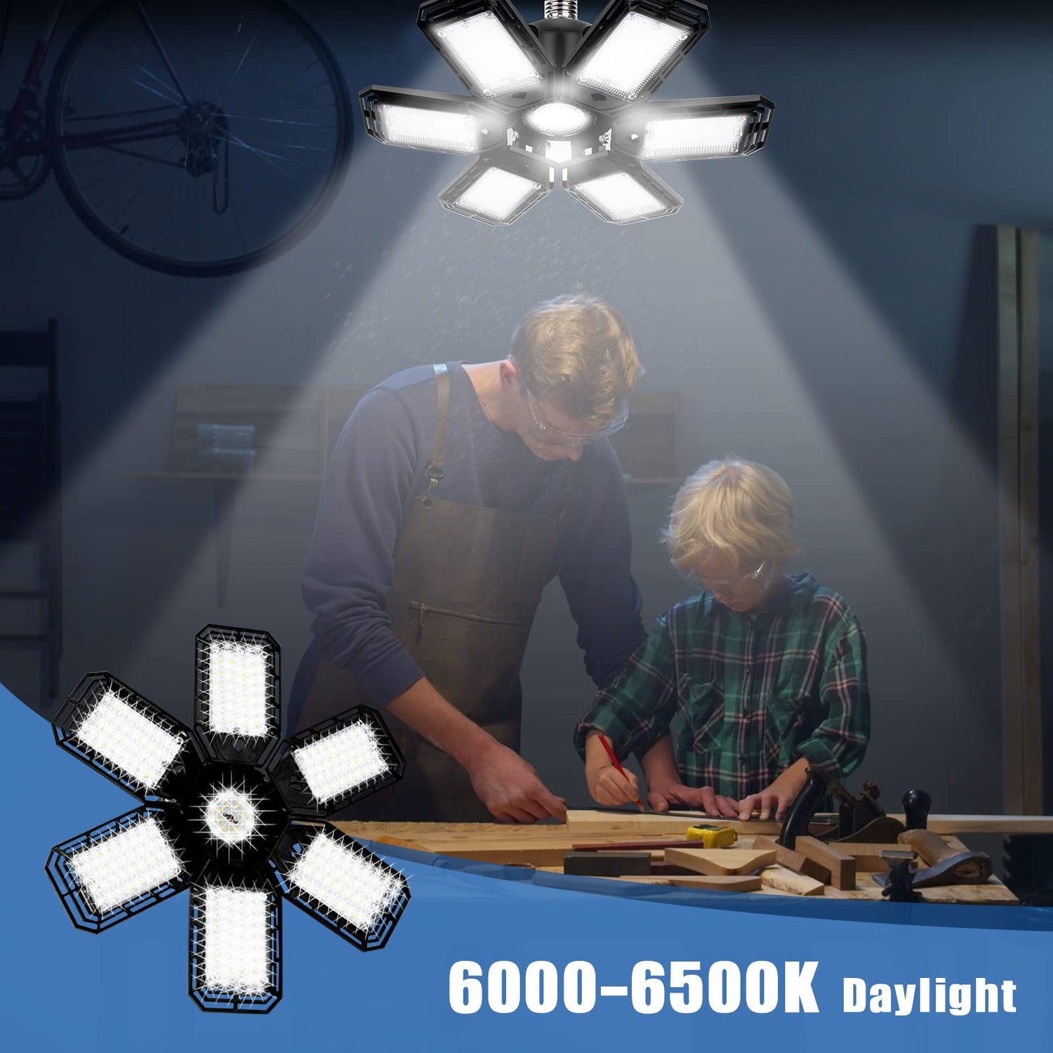 Aoretic LED Garage Lights Bulb 2 Pack -180W, 18000LM 6500K Led Shop Light with 6+1 Deformable Panels, Basement Barn Ceiling Lights, E26/E27 for Aoretic