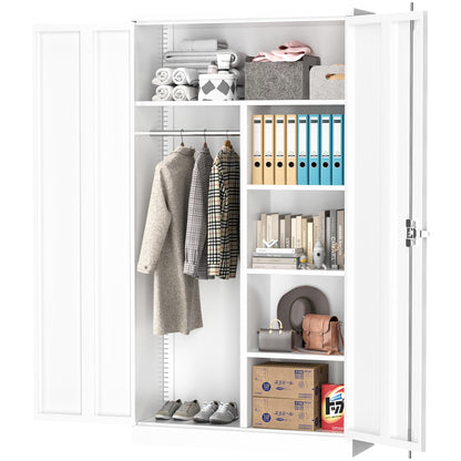 INTERGREAT Metal Storage Cabinet with Locking Doors, 72" Tall Lockable Wardrobe with Hanging Rod, Steel Storage Locker Closet with 4 Shelves for Home