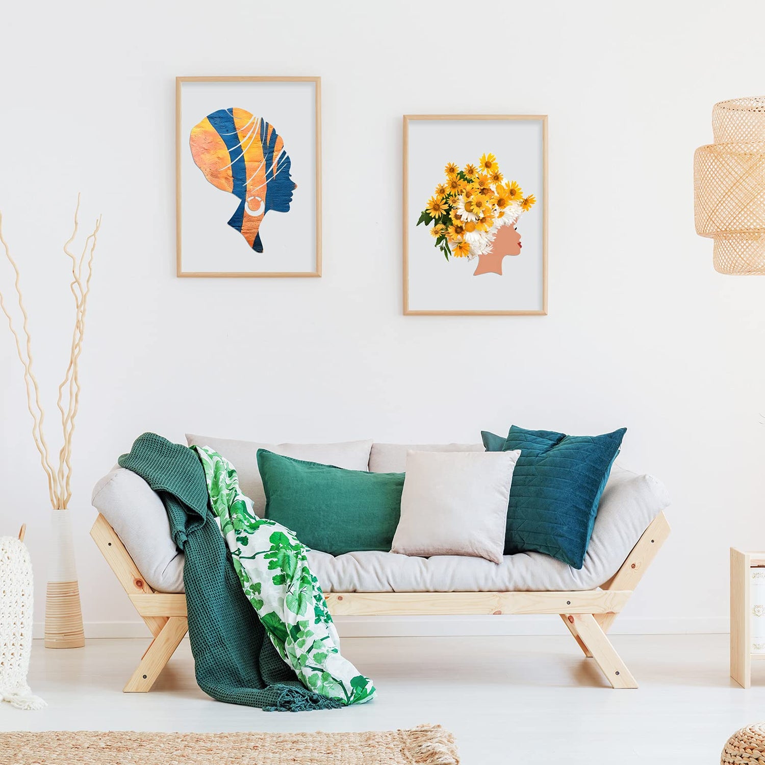 2 Pieces African Girl Wooden Cutouts DIY Wooden Template Mother and Child Wreath DIY Template Head Wooden Silhouette for DIY Mother's Day Present Jetec