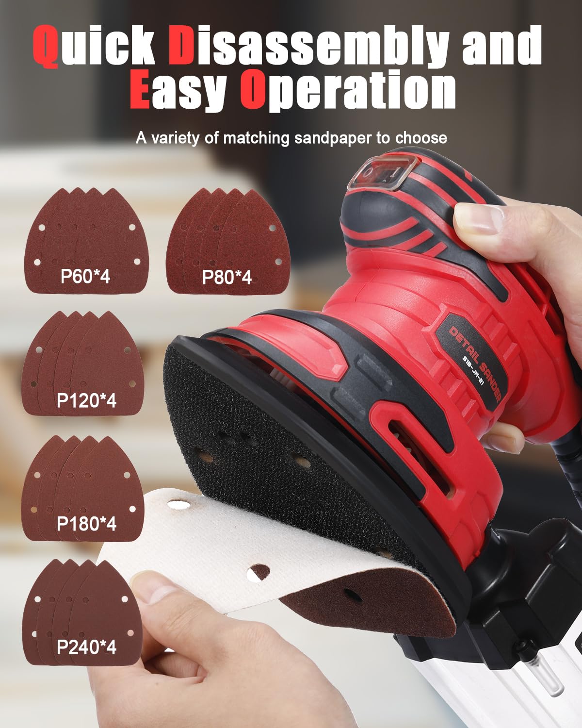 Electric Sander, 220W Detail Sander 13000 OPM Compact Power Sander with Dust Collector 1.6Amp Hand Sander with 20PCS Sanderpapers for Wood Vistreck
