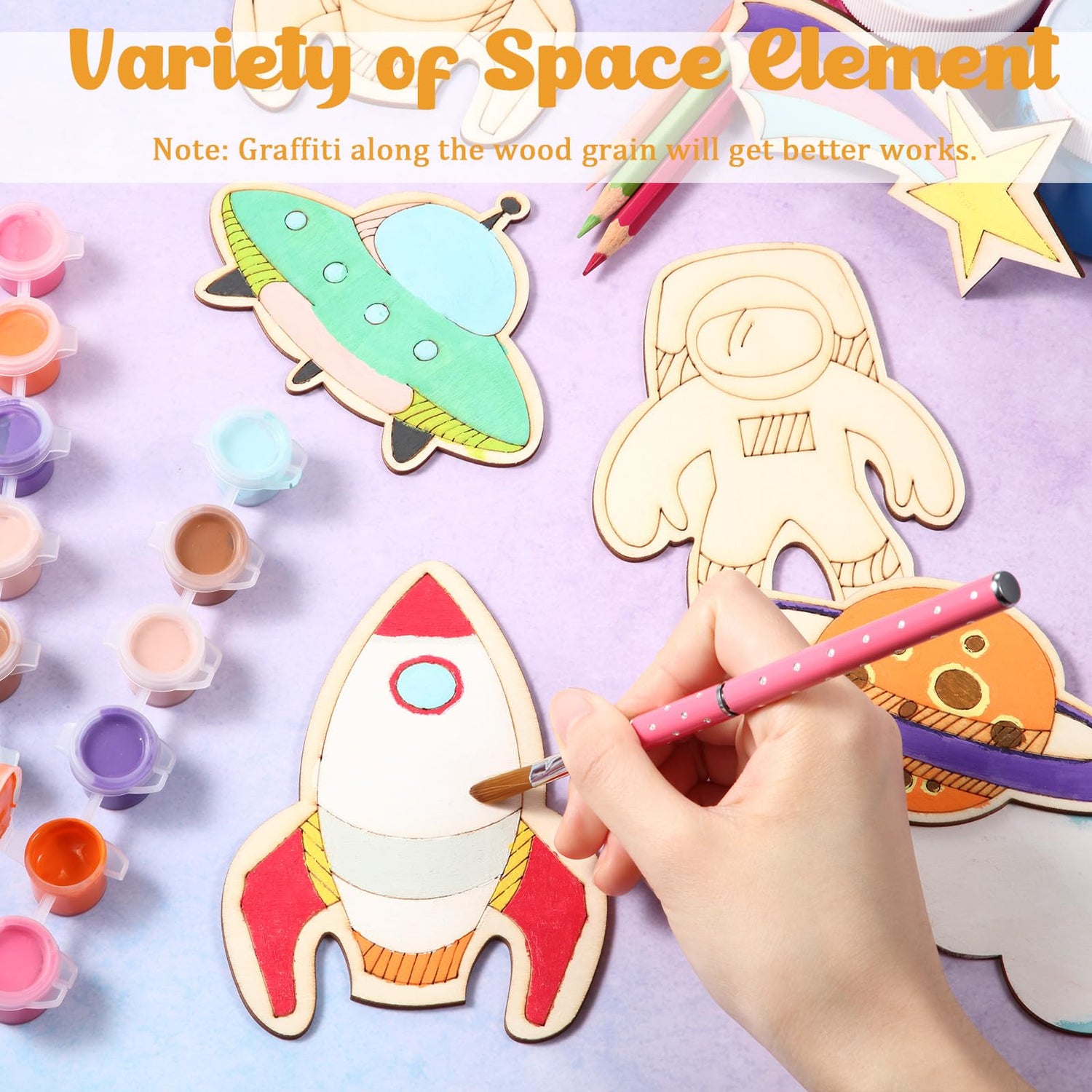 Outer Space Unfinished Wooden Cutouts Wooden Paint Crafts for Halloween Christmas Decoration Kids DIY Craft Art Project and Home Decor Ornament Jetec