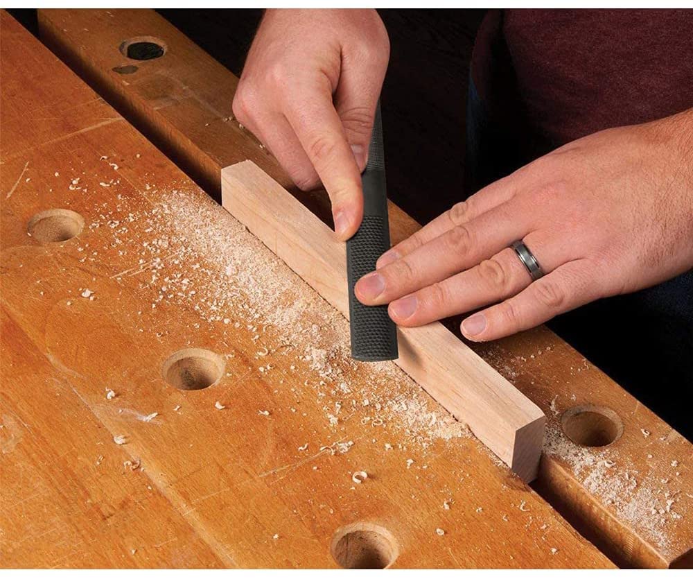 DONSTRAW Wood Rasp File 4 Way Premium Grade High Carbon Hand File and Round Rasp, Half Round Flat & Needle Files Wood Rasp Set for Sharping Wood and DONSTRAW