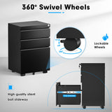 Greenvelly Black 3 Drawer File Cabinet with Wheels, Locking Mobile Filing Cabinet with Lock, Office Rolling File Cabinets for Legal/Letter Size with Greenvelly