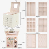 DesignSter Jewelry Organizer Box, 5 Layers Jewelry Box with side compartment, Large Leather Jewelry Storage Case With Mirror For Necklaces Earrings DesignSter