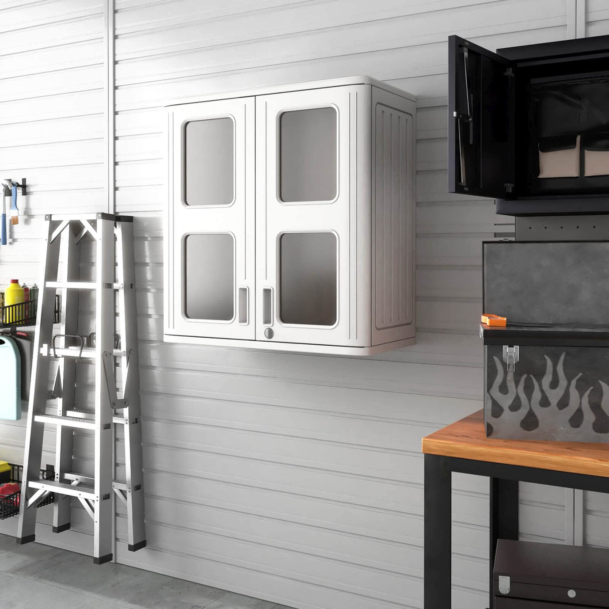 ADDOK Resin Wall Cabinet, 30.2 Inch Outdoor Storage Cabinet with Doors,Lockable Cabinet for Garage, Kitchen, Tool Room, Waterproof Storage Shed ADDOK