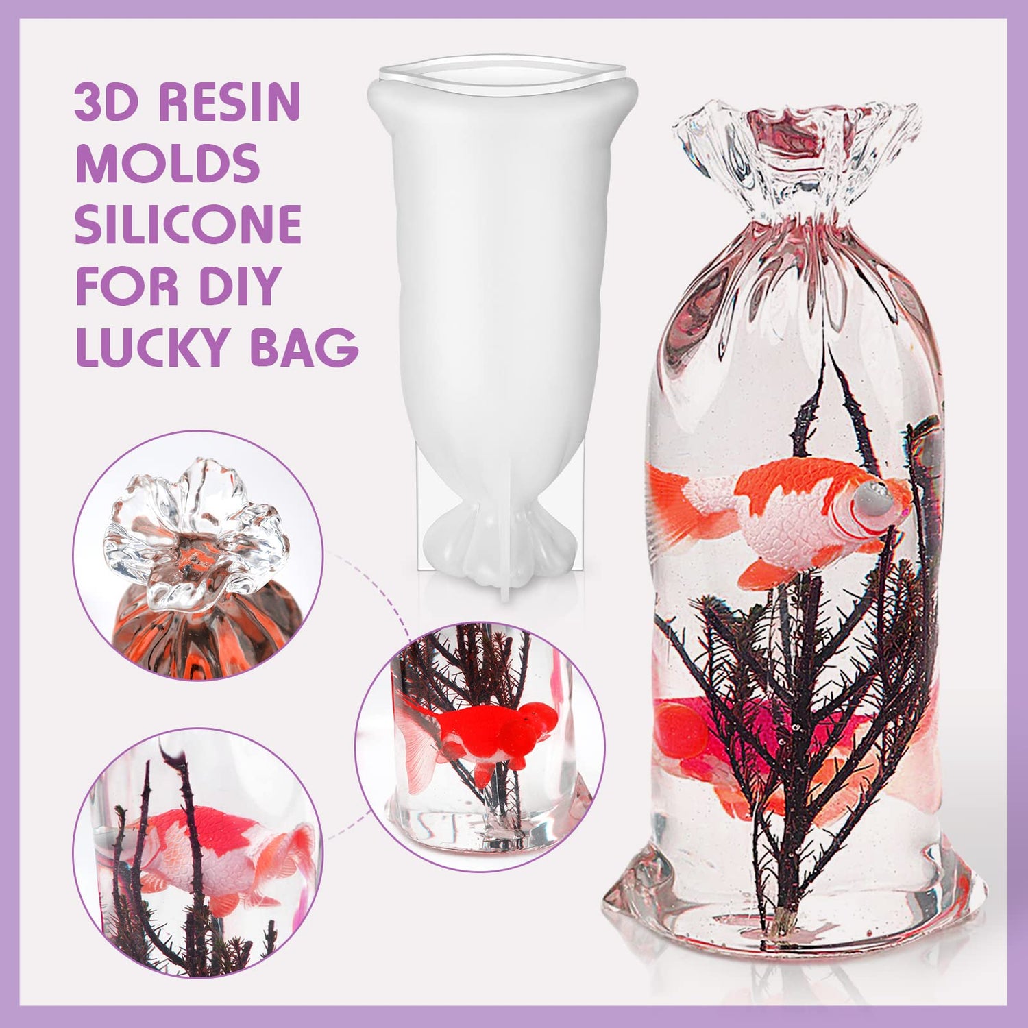 2 Pcs Lucky Bag Resin Molds Silicone Molds for Resin Casting Bag Shape Silicone Epoxy Mold 3D Jewelry Resin Casting Molds Large Resin Epoxy Casting Meanplan