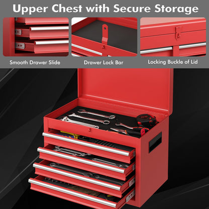 Goplus Rolling Tool Chest, 5-Drawer Tool Box Organizer w/Lockable Wheels & Sliding Drawers & Detachable Top & Adjustable Shelf, Tool Storage Cabinet - WoodArtSupply