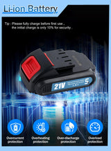 Aseboy 21V Cordless Drill Set, 1.5AH Battery, 18+2 Clutch Electric Drill with Work Light, Hammer Drill with 248 In-lbs Max, 2 Variable Speed,Fast Aseboy