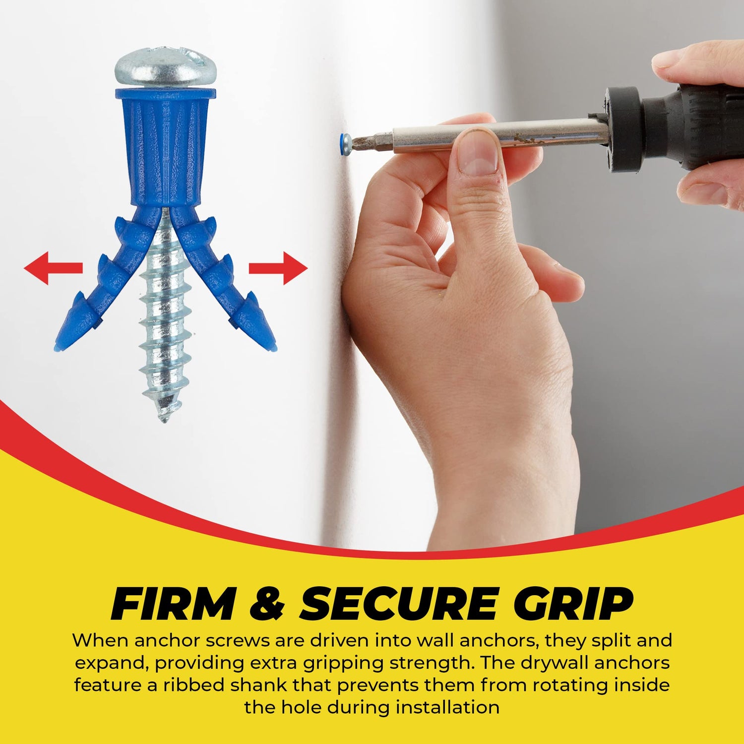 Qualihome Ribbed Plastic Drywall Anchor Kit - Wall Anchors and Screws for Drywall Includes Anchors, & Screws, 1 Masonry Drill Bit - Mounting Tolls Qualihome