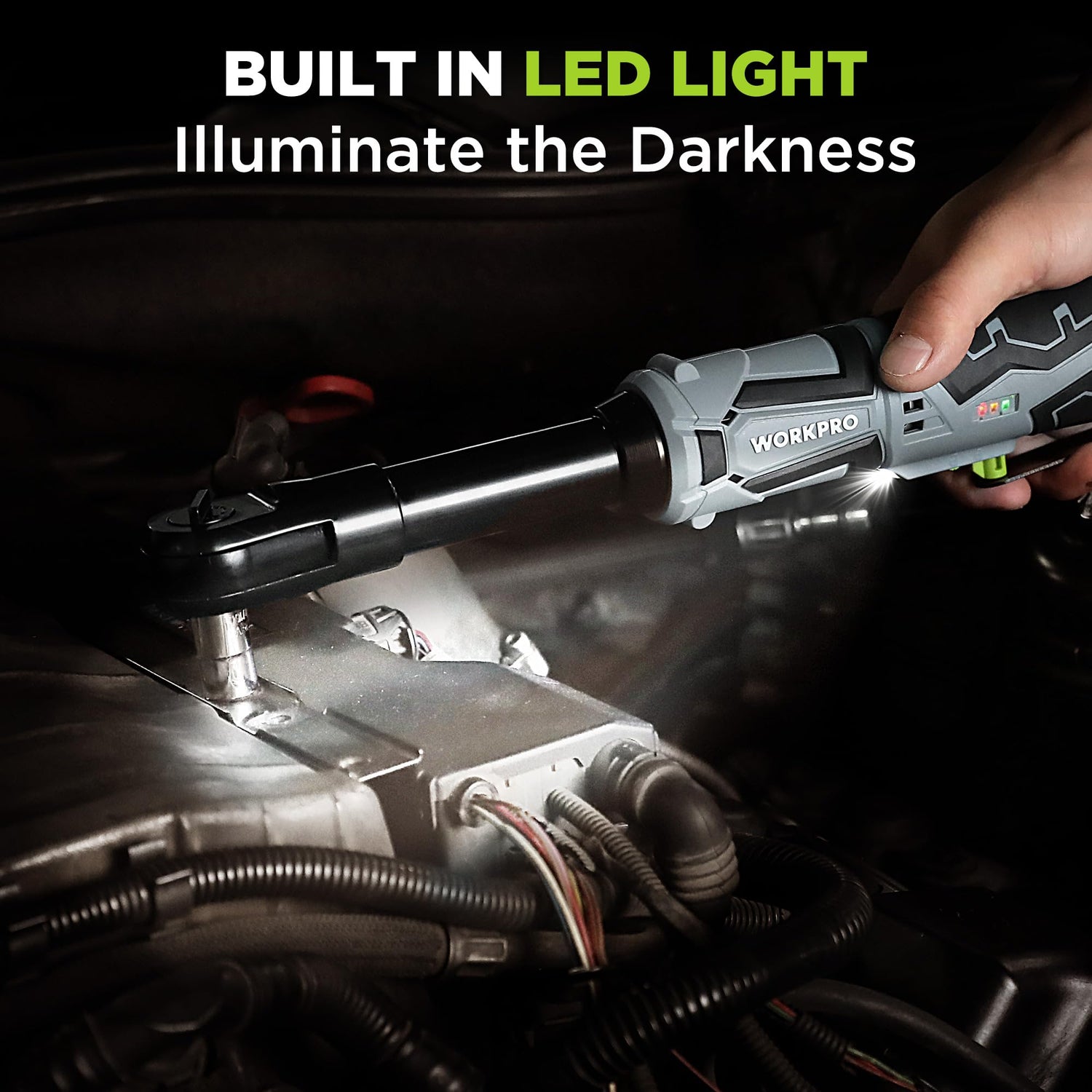 WORKPRO 12V 40 Ft-lbs Power Ratchet Wrench Kit with 10-Piece Socket Accessory Set, 1-Hour Fast Charger, 2.0Ah Lithium-Ion Batteries WORKPRO