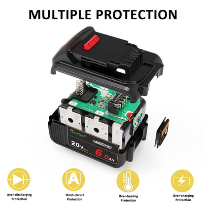 waitley 2 Pack 20V 6.0A Replacement Battery Compatible with Dewalt DCB200 DCD DCF DCG Series Cordless Power Tools - WoodArtSupply