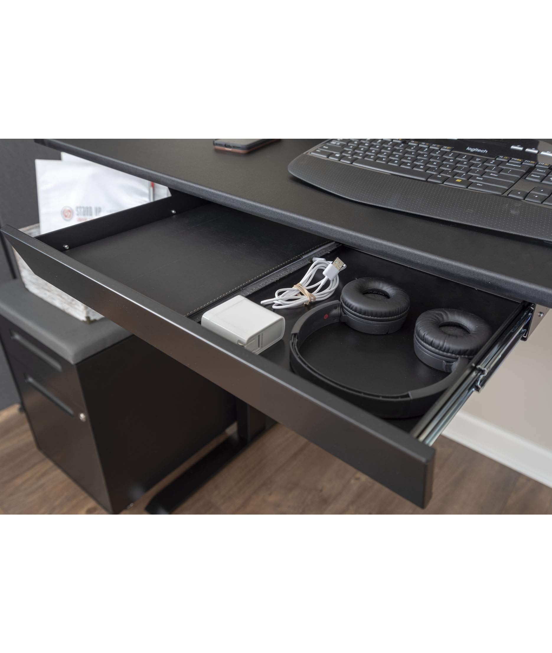 Stand Up Desk Store Add-On Office Sliding Under-Desk Drawer Storage Organizer for Standing Desks | Requires 14" of Front to Back Clearance Beneath - WoodArtSupply