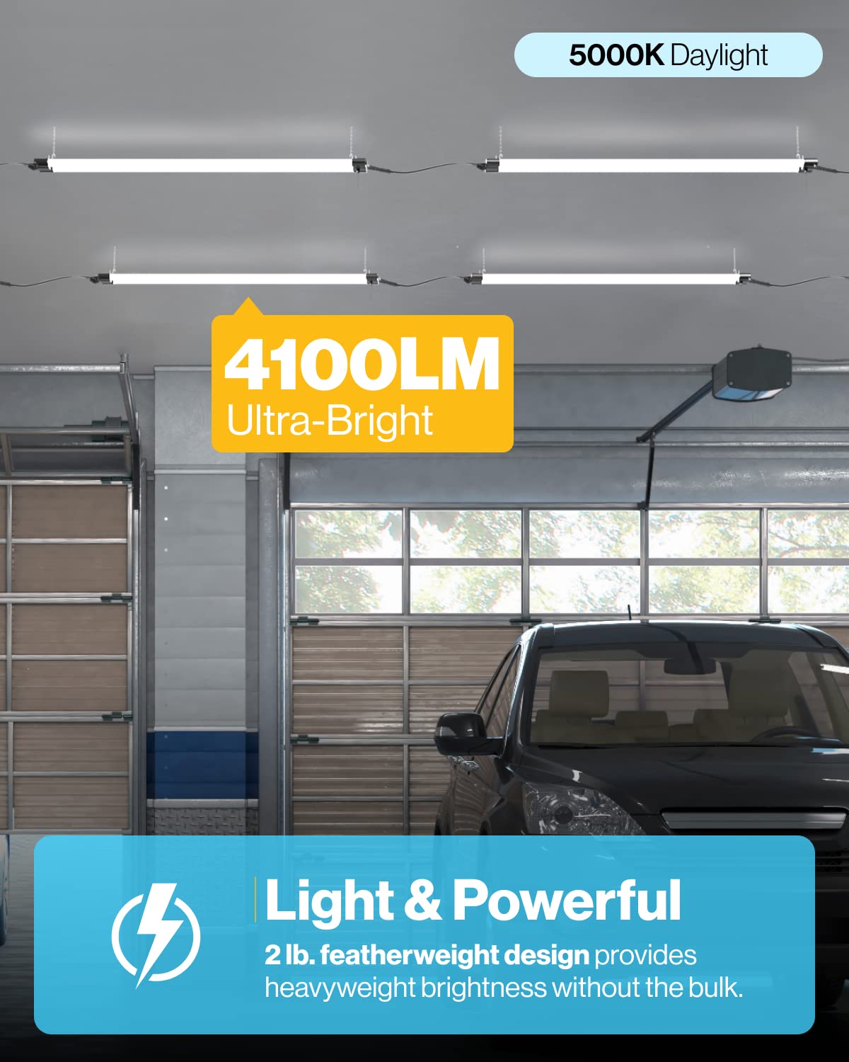 Sunco Lighting 2 Pack LED Workshop Garage Black Shop Light 4FT, Plug in Linkable Utility Light Fixtures, 260W=40W, 5000K Daylight, Frosted Lens, Pull Sunco Lighting