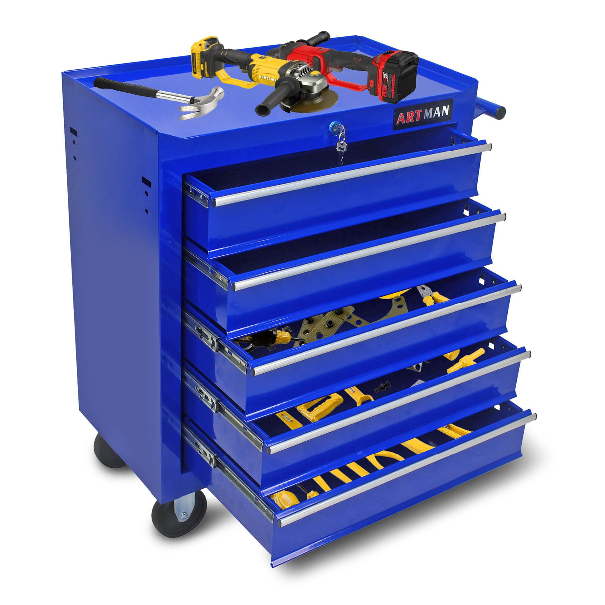 MHEOMTME 5-Drawers Tool Cabinets On Wheels, Rolling Tool Chest with Drawers, Craftsman Tool Box with Keyed Locking System, Tool Storage Organizer for MHEOMTME