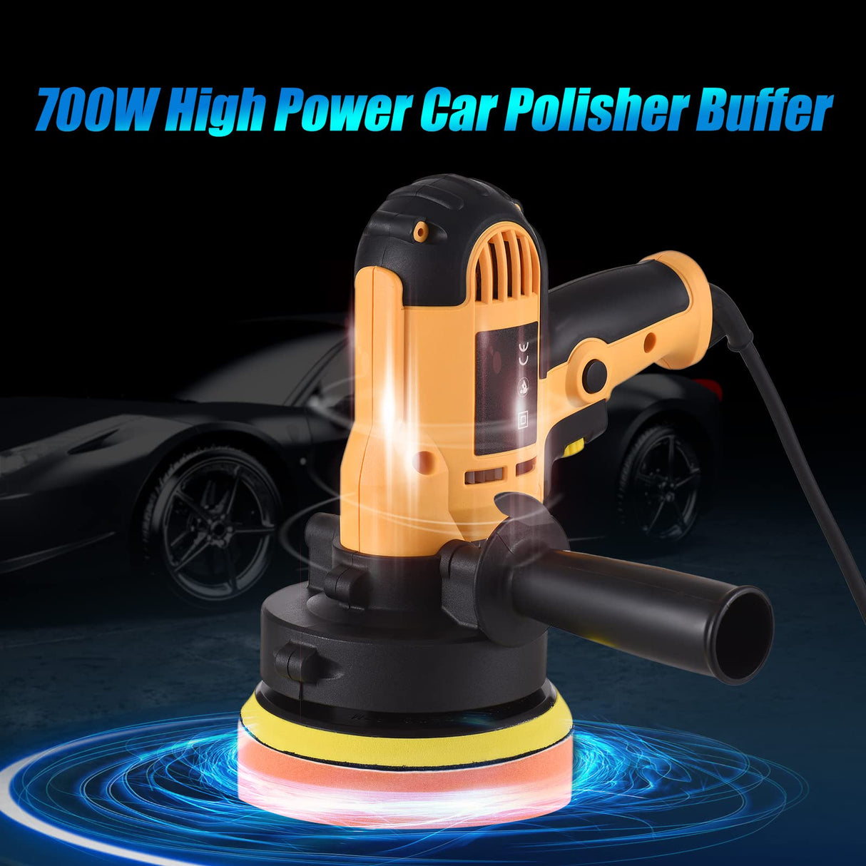 Buffer Polisher, Geevorks Buffer Waxer 5-inch, Variable Speed Car Polisher 600-3700RPM with Detachable Handle/ 6PCS Sponge Pad/ 6PCS Cloth Bonnet Geevorks