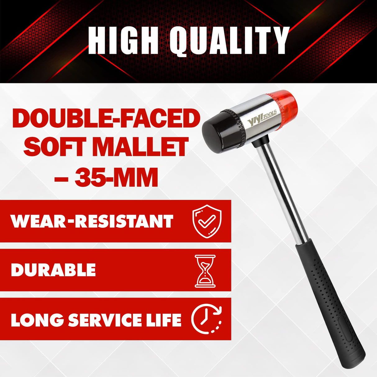 YIYITOOLS Double-Faced Soft Mallet, Hammer, Jewelry, Wood, Flooring Installation, Non Sparking Blow and Plastic Handle – 35-mm, Red and Black YIYITOOLS