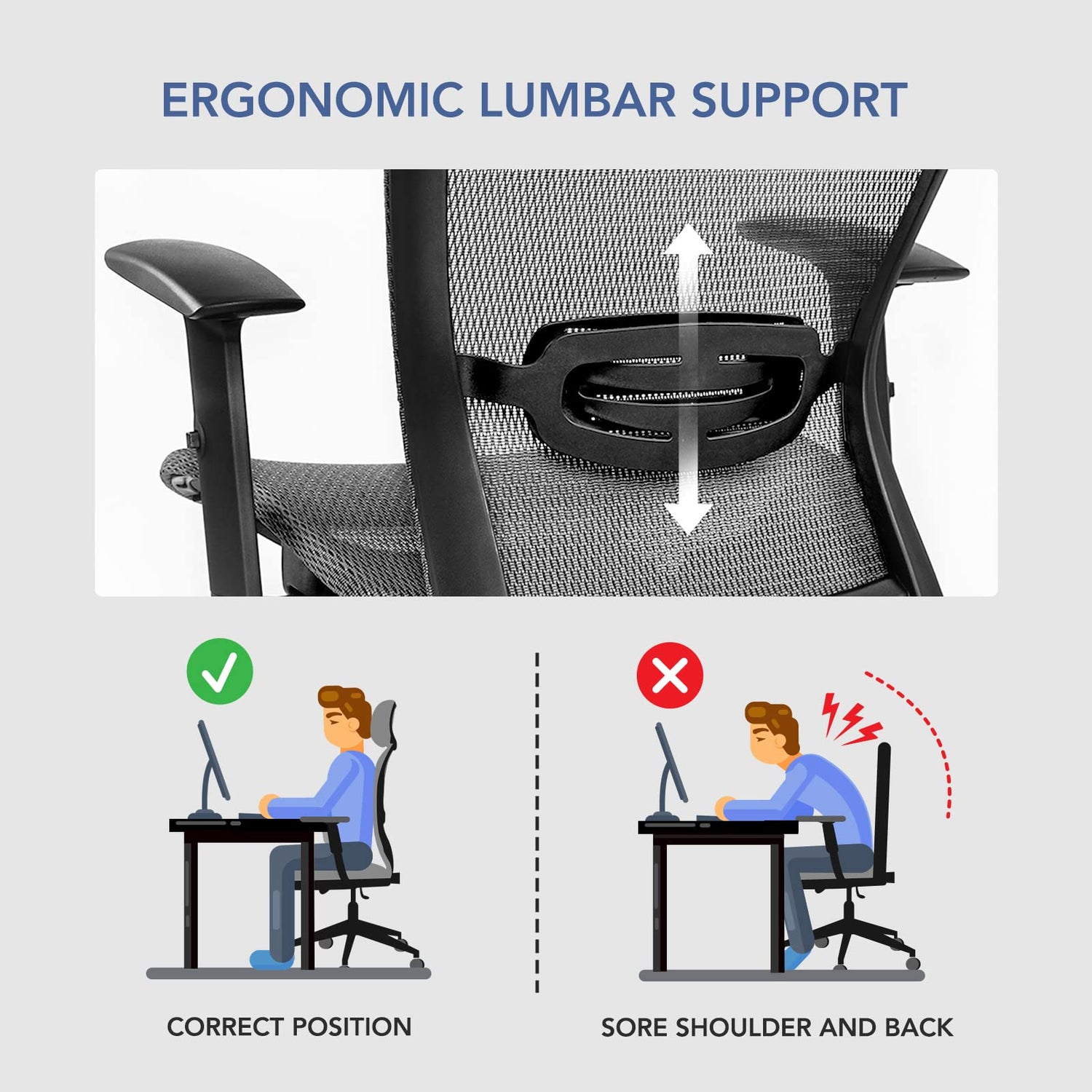 FLEXISPOT OC3B Ergonomic Executive Mesh Office Task Chair Swivel Height Adjustable Seat Headrest Armrest Lumbar Support Caster Wheels For Computer FLEXISPOT