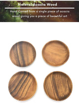 Acacia Handmade Wood Carved Plates - Set of 4 Calabash Bowls Size 4" (Round) BSRN
