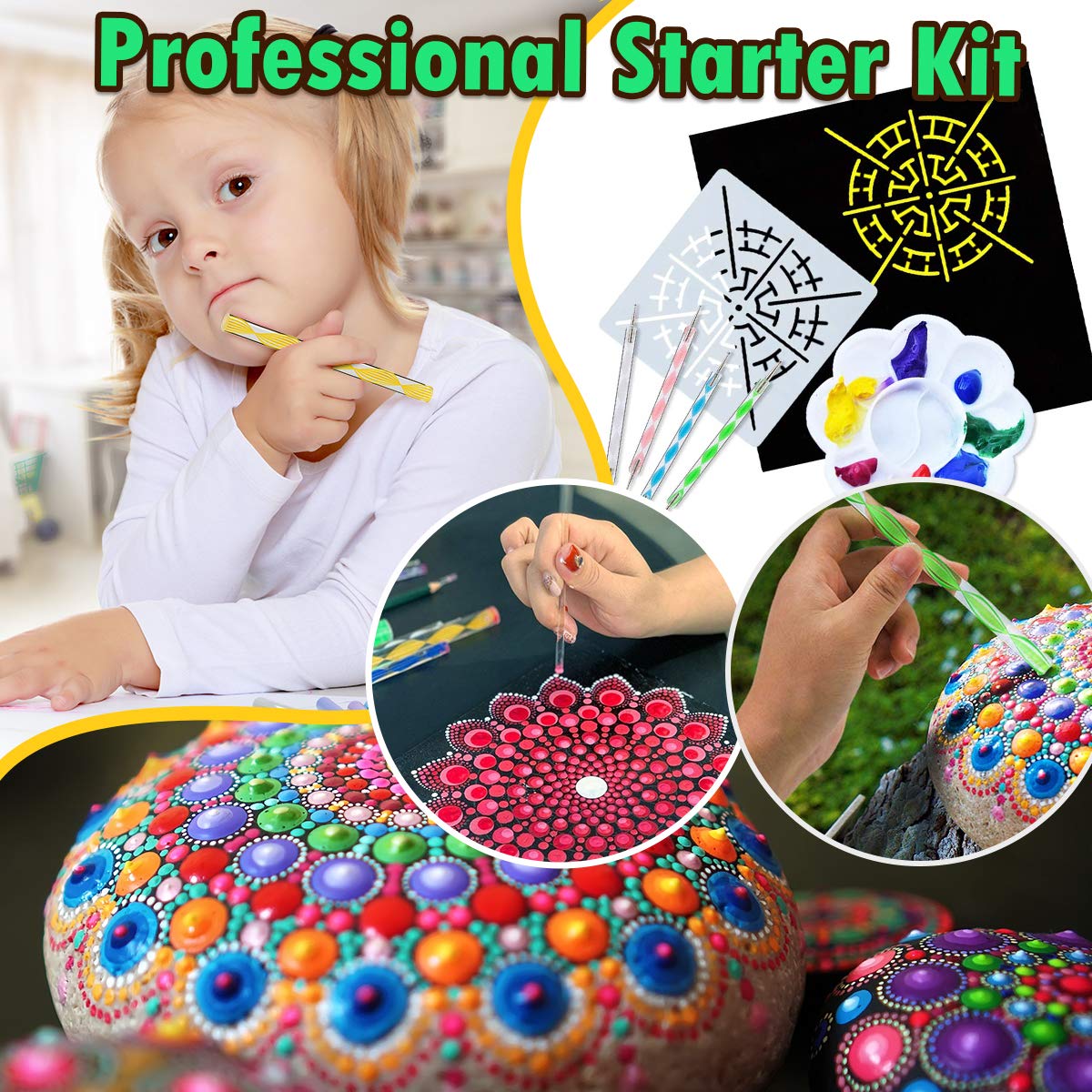 Insnug Mandala Dotting Tools Painting Kit - Rock Dot Paint Stencils Tool Set Art Craft Supplies Kits Tray Brush Zipper Pen for Nail Stone Mandala Insnug
